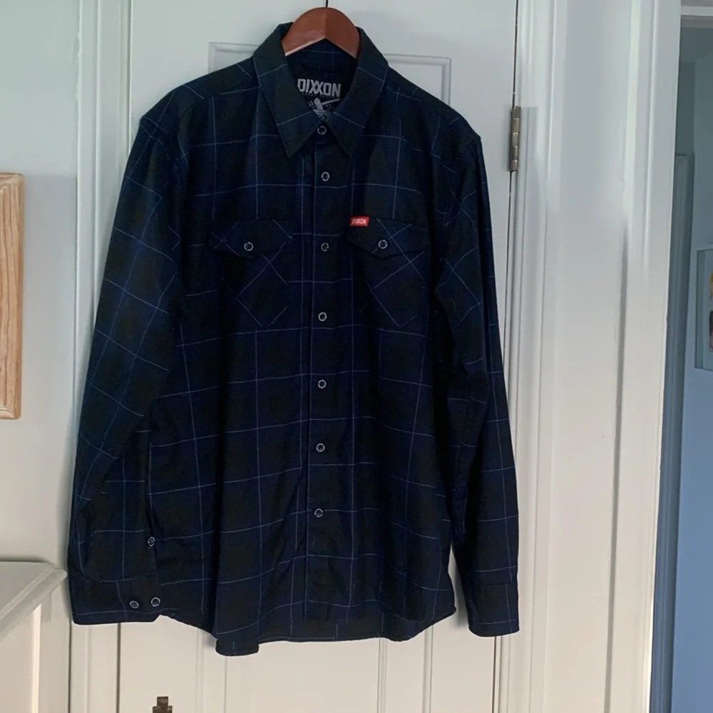 DIXXON Blue and Black Plaid Casual Button Down Shirt - Picture 2 of 10